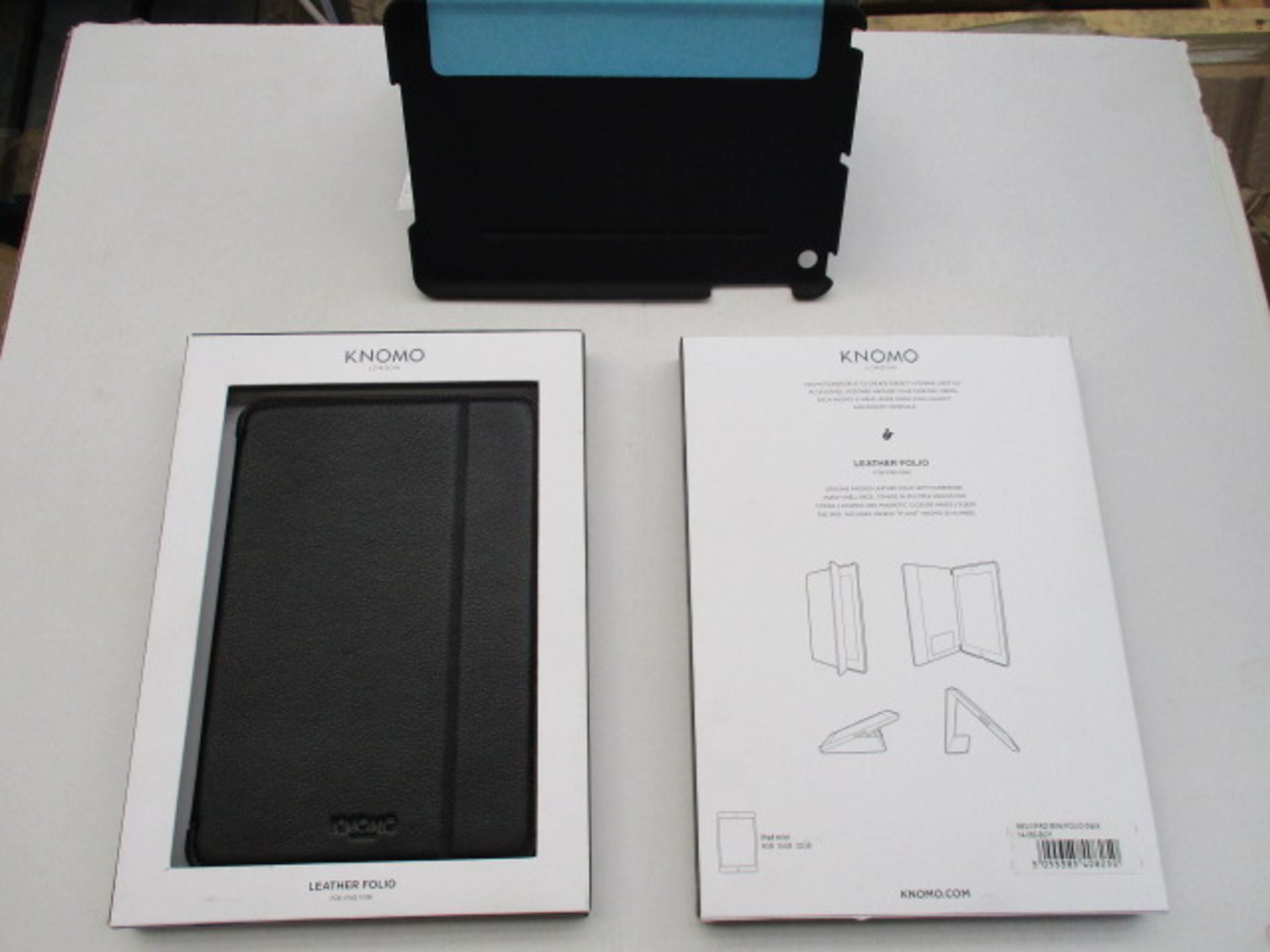 10pcs Knomo Leather folio - folding stand style to fit Ipad mini -black colour - suede inner - brand