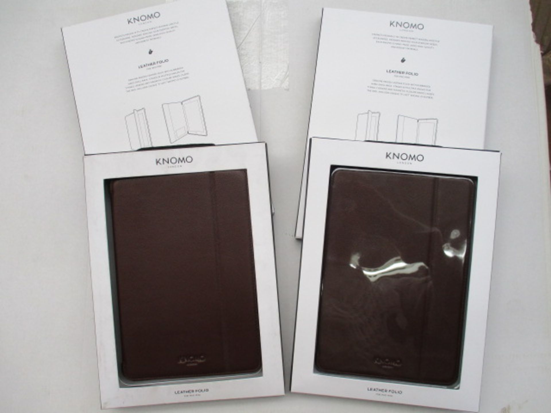 10pcs Knomo Leather folio - folding stand style to fit Ipad mini -brown colour - suede inner - brand