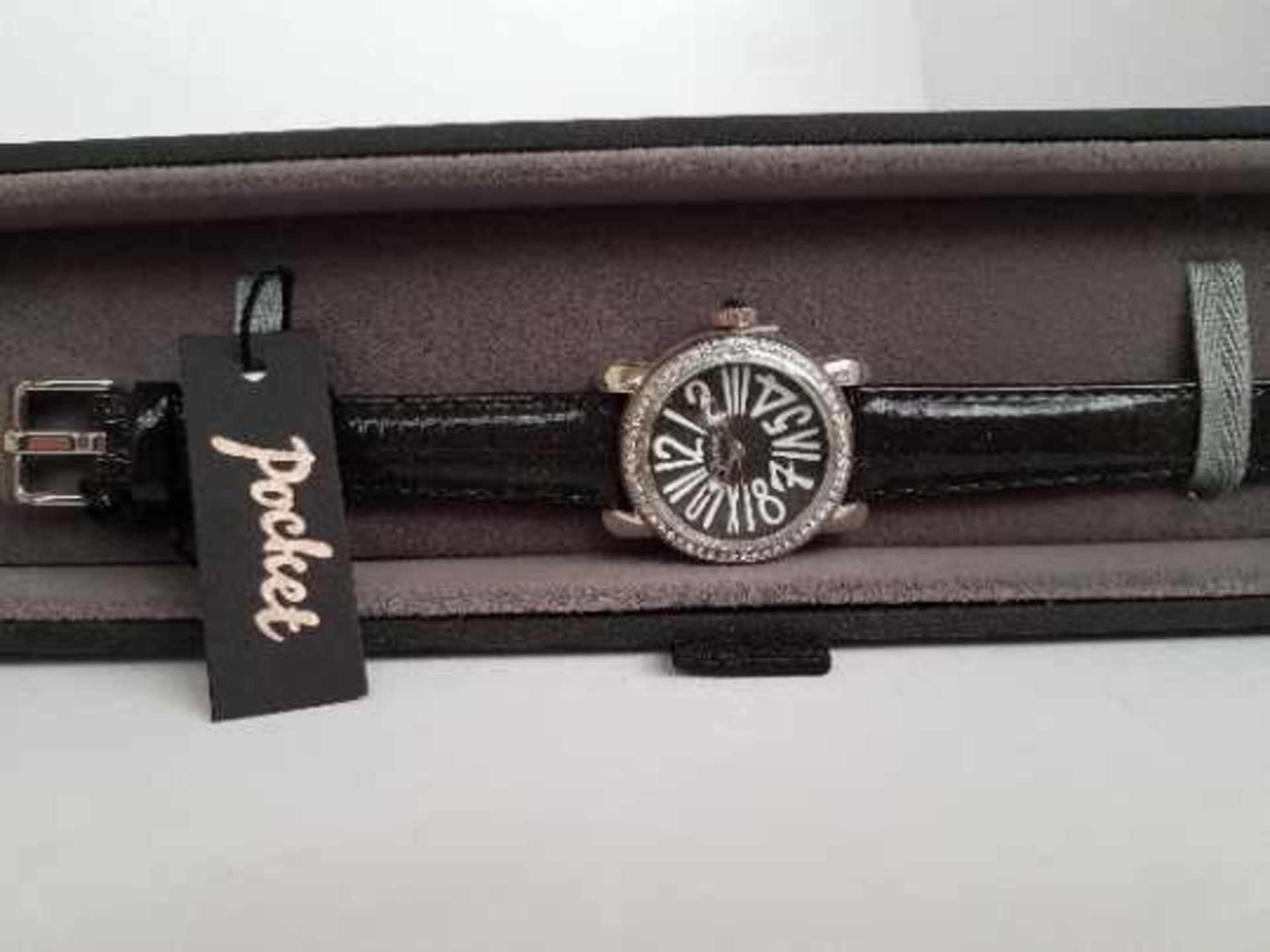 Pocket watch (PK1011) Leather strapped watch, new and Ticking in Branded case and Box with papers,