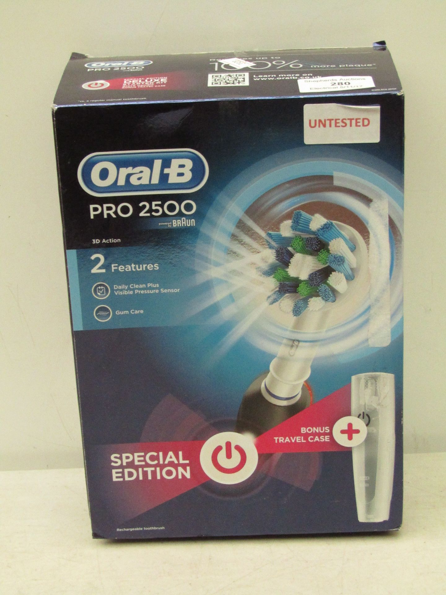 Oral-B Pro 2500 special edition rechargeable toothbrush, untested and boxed.