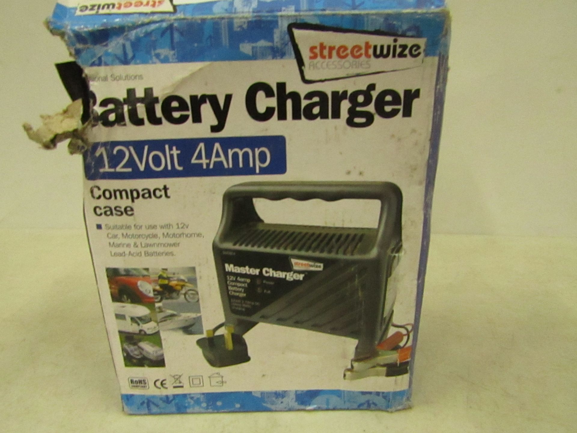 Streetwize 12Volt 4Amp battery charger, boxed and unchecked
