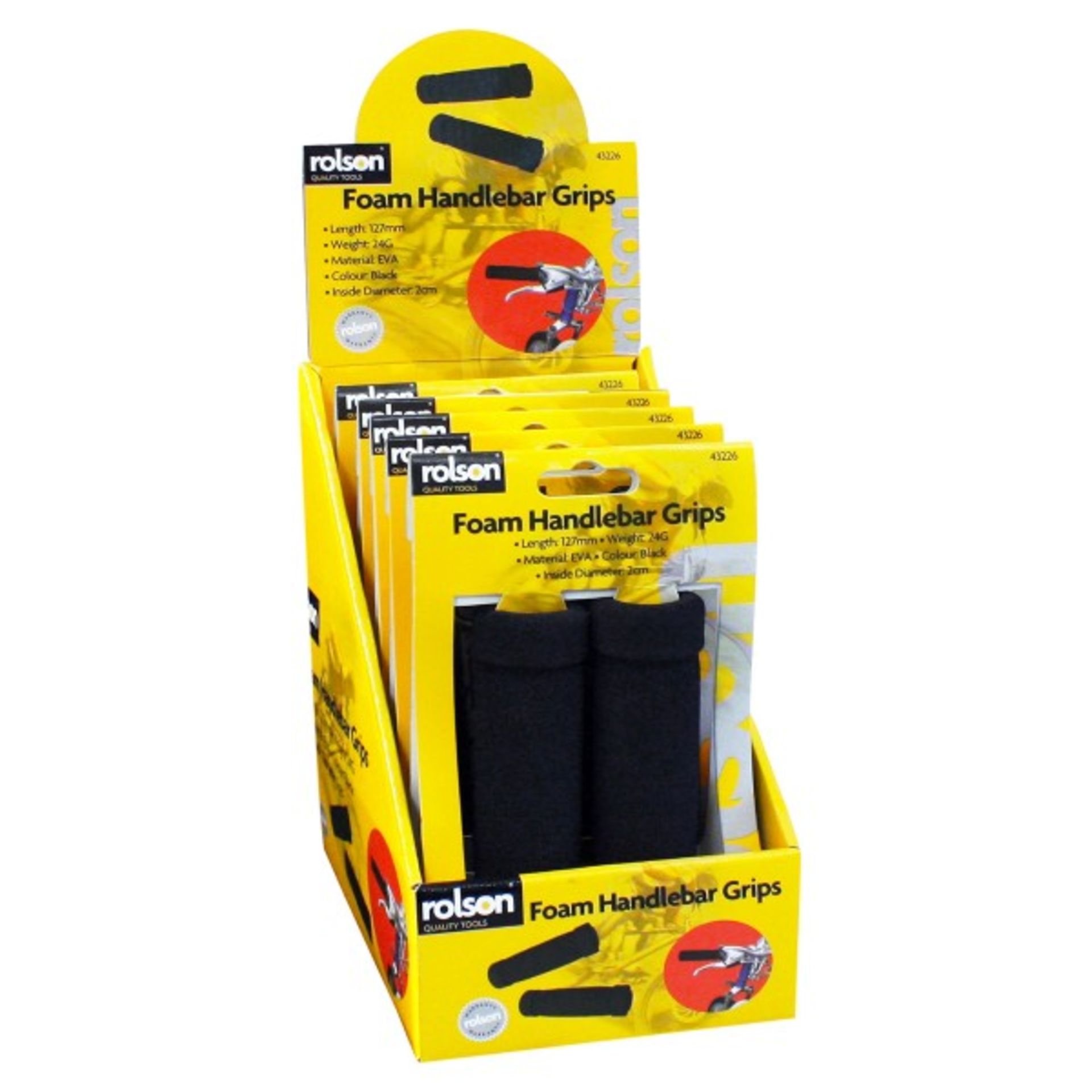 2x Retail Display boxes of 4 pairs of Rolson Bicycle Foam Handle Grips, brand new in packaging,