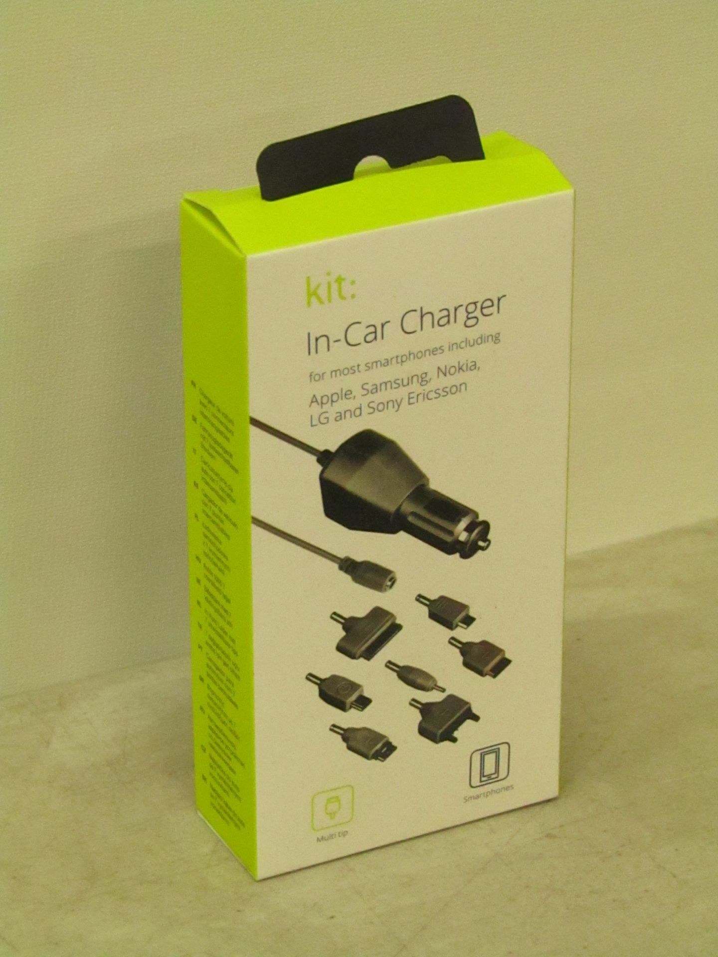 10x KIT In Car Charger Kit with Multiple Tips for different Phone brands, new and boxed