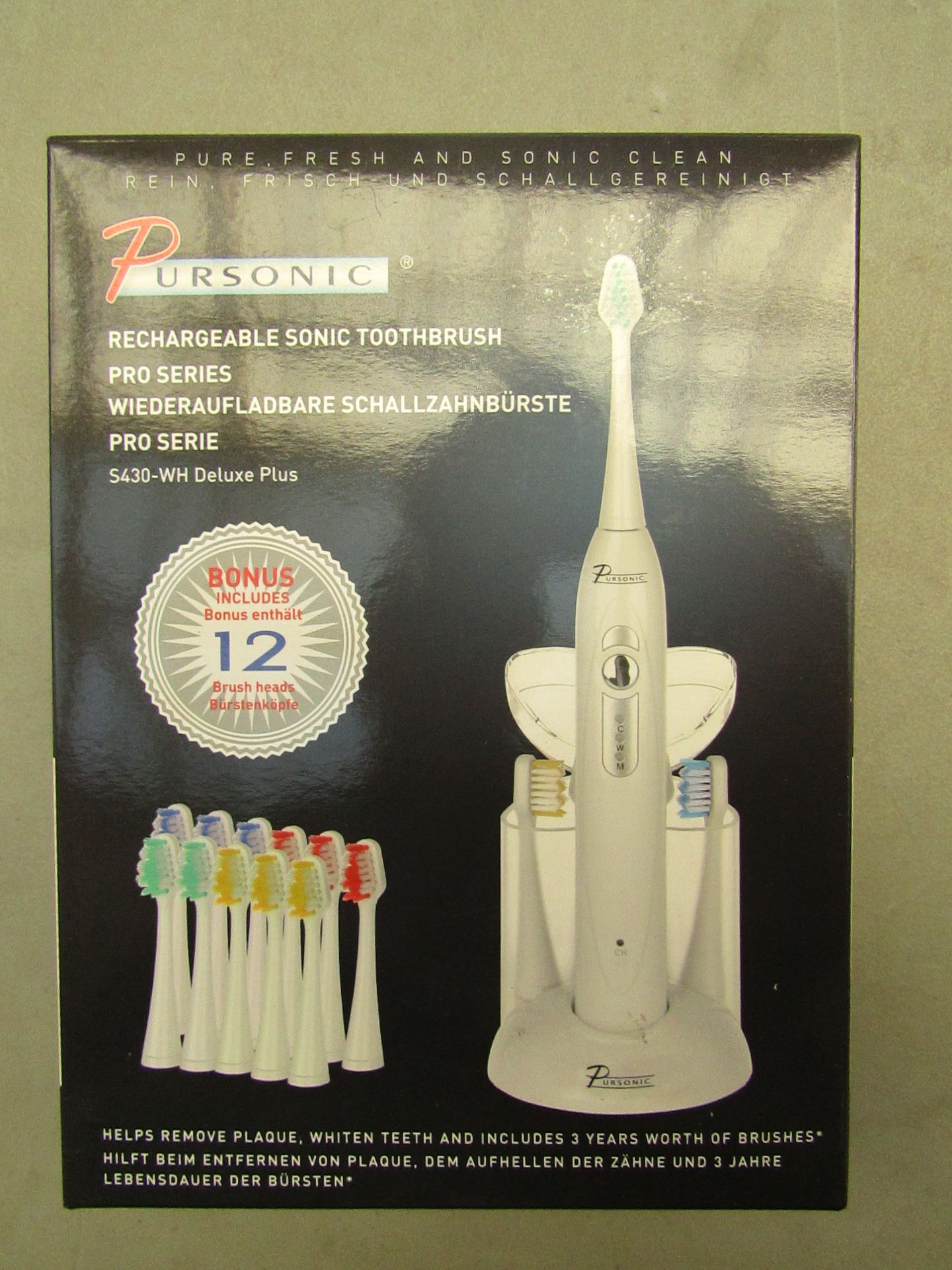 Pursonic Pro Series rechargeable sonic toothbrush including 3 years worth of brush heads brand new