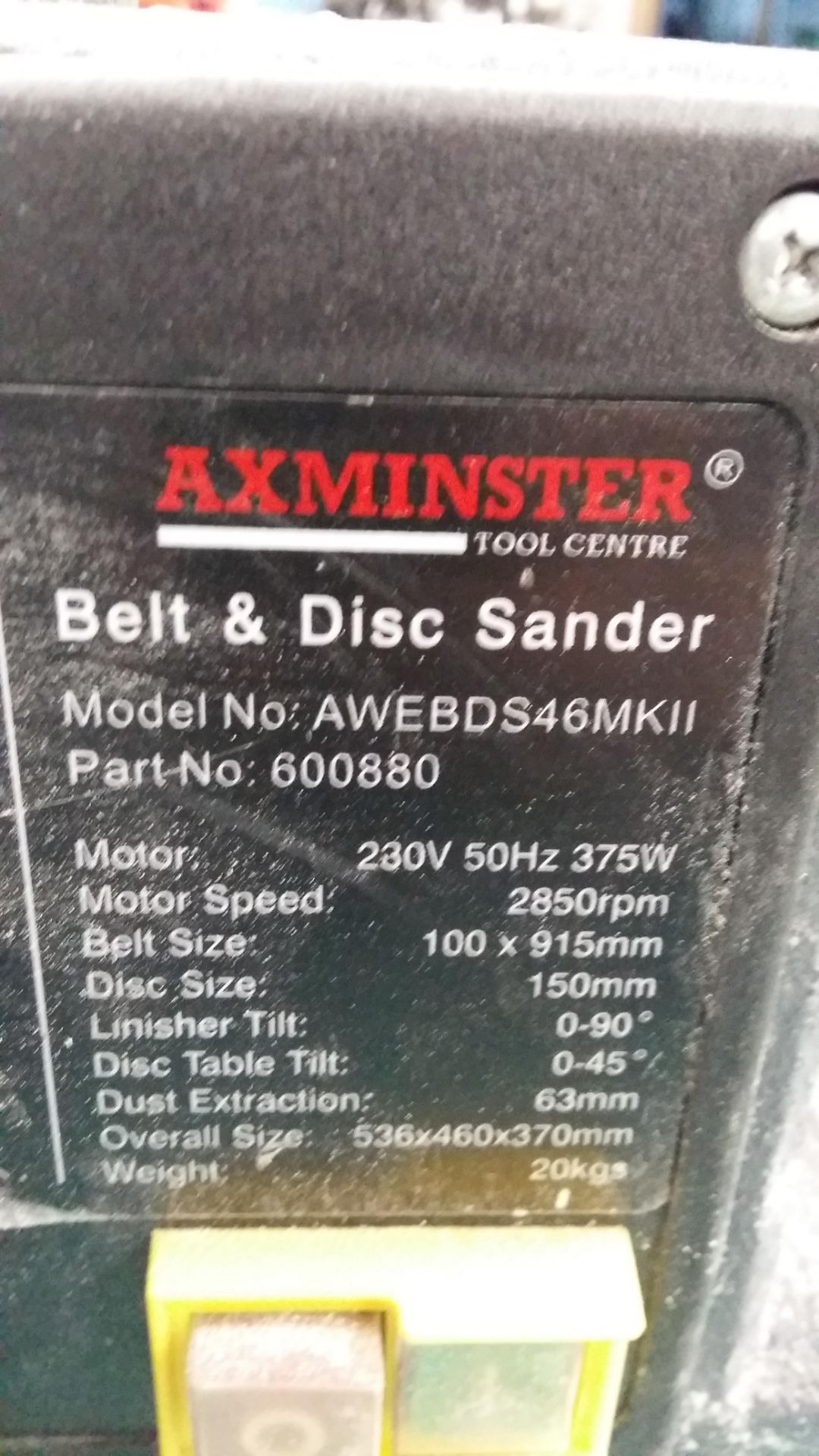 Axminster AWEBDS46 Mk II belt & disc sander - Image 3 of 4
