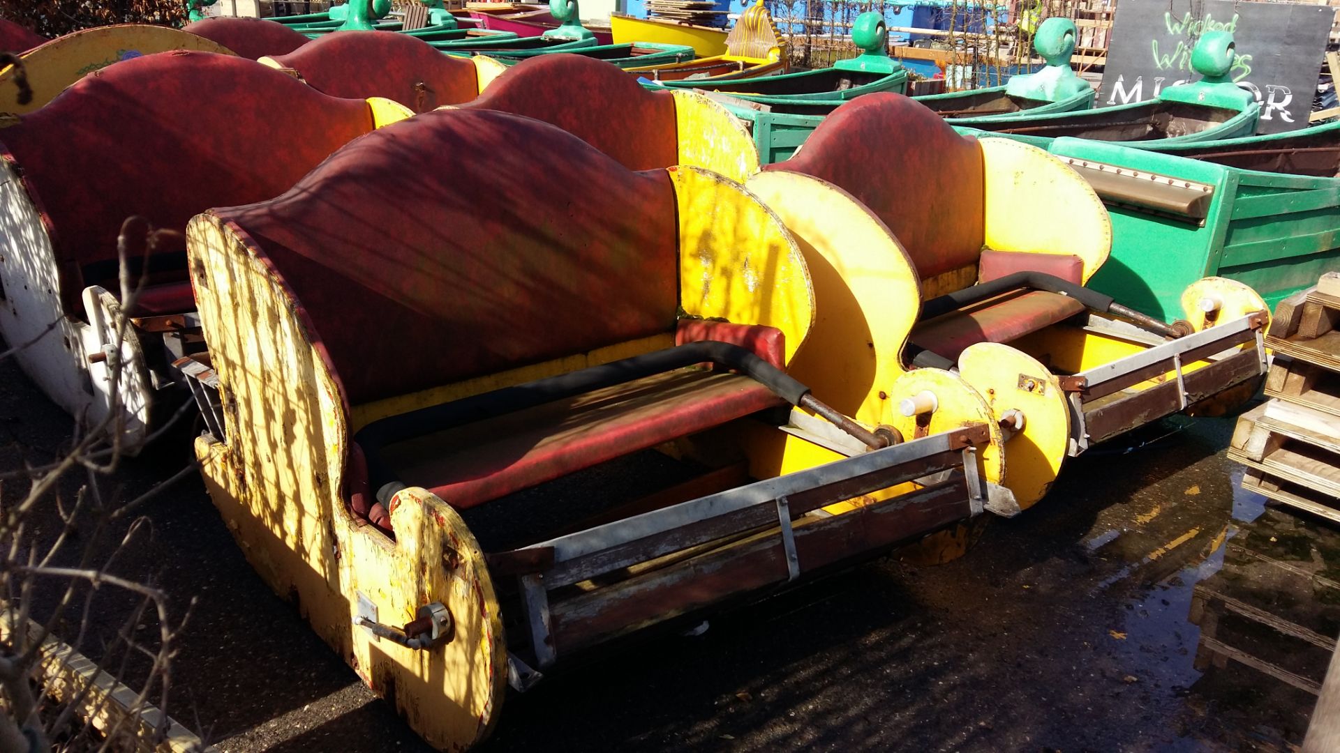 (8) Original 1920 wooden 'Caterpillar' car ride carts - Image 2 of 9