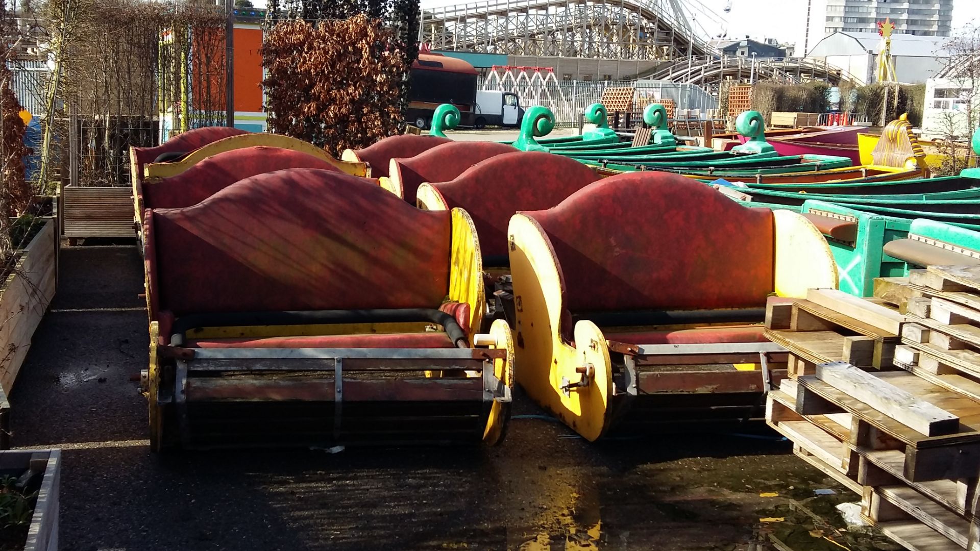 (8) Original 1920 wooden 'Caterpillar' car ride carts - Image 4 of 9