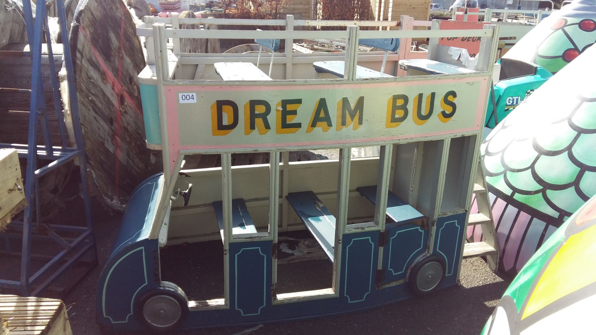 (2) Wooden 'Dream Bus' two tier ride carts