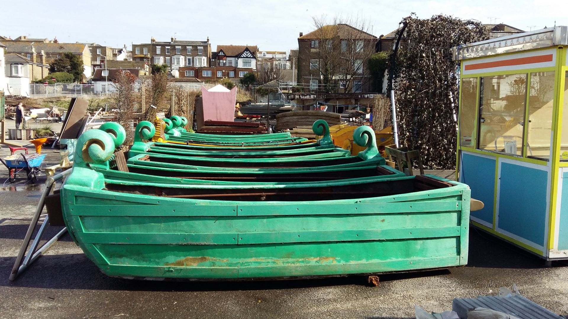 (9) Wooden 'Viking' river ride boats