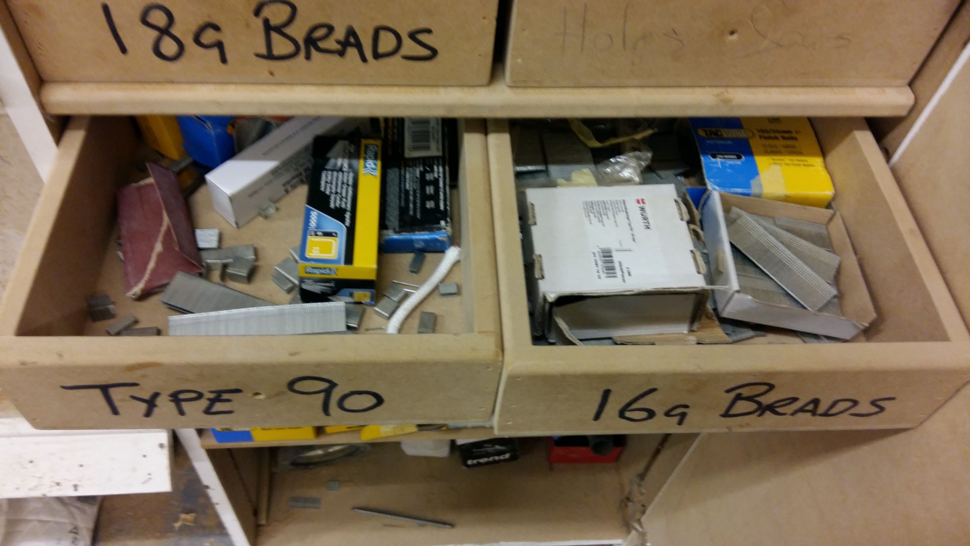 Cabinet and contents to include Brad nails, staples and (3) hand staplers - Image 4 of 6