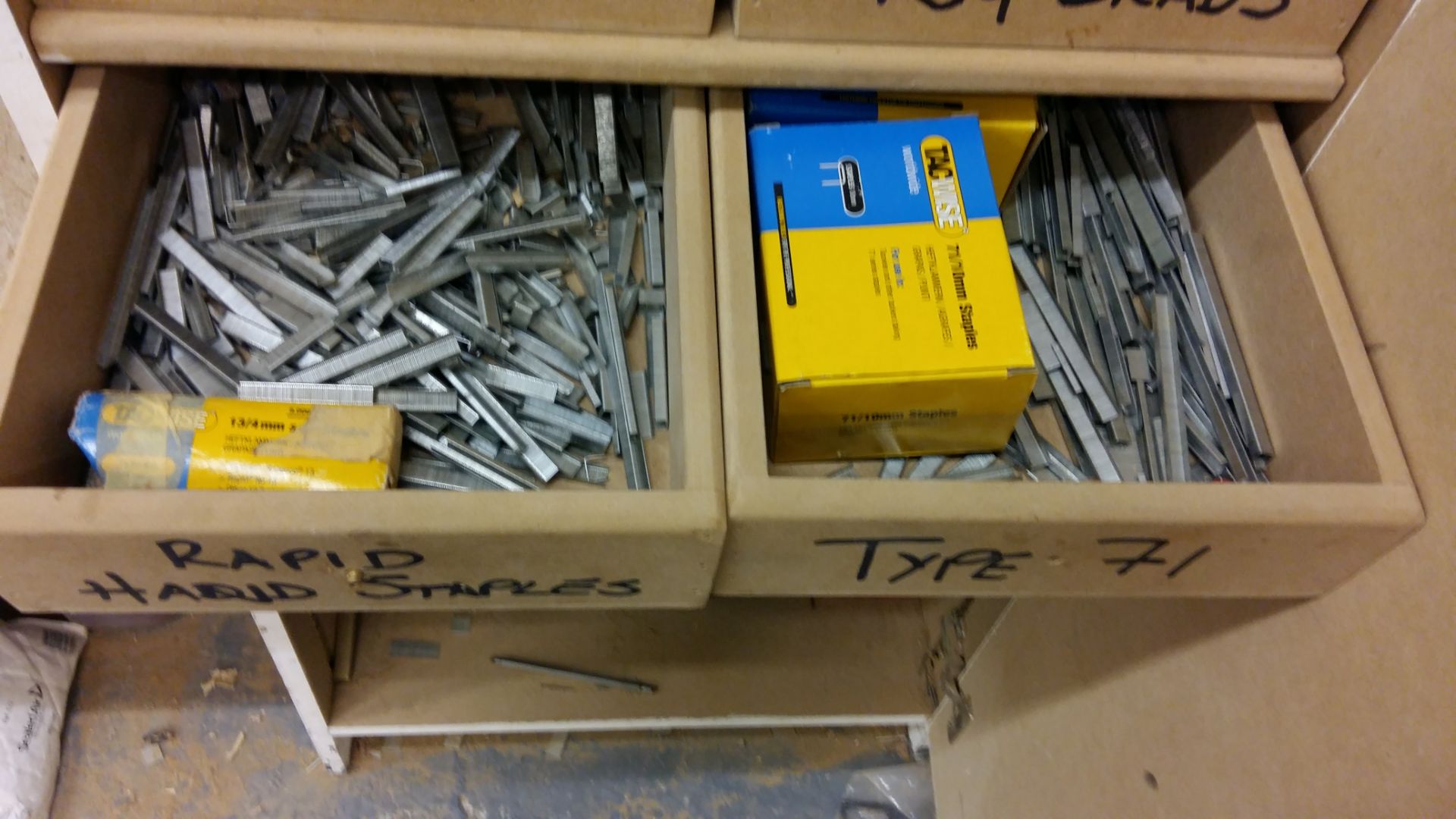 Cabinet and contents to include Brad nails, staples and (3) hand staplers - Image 5 of 6