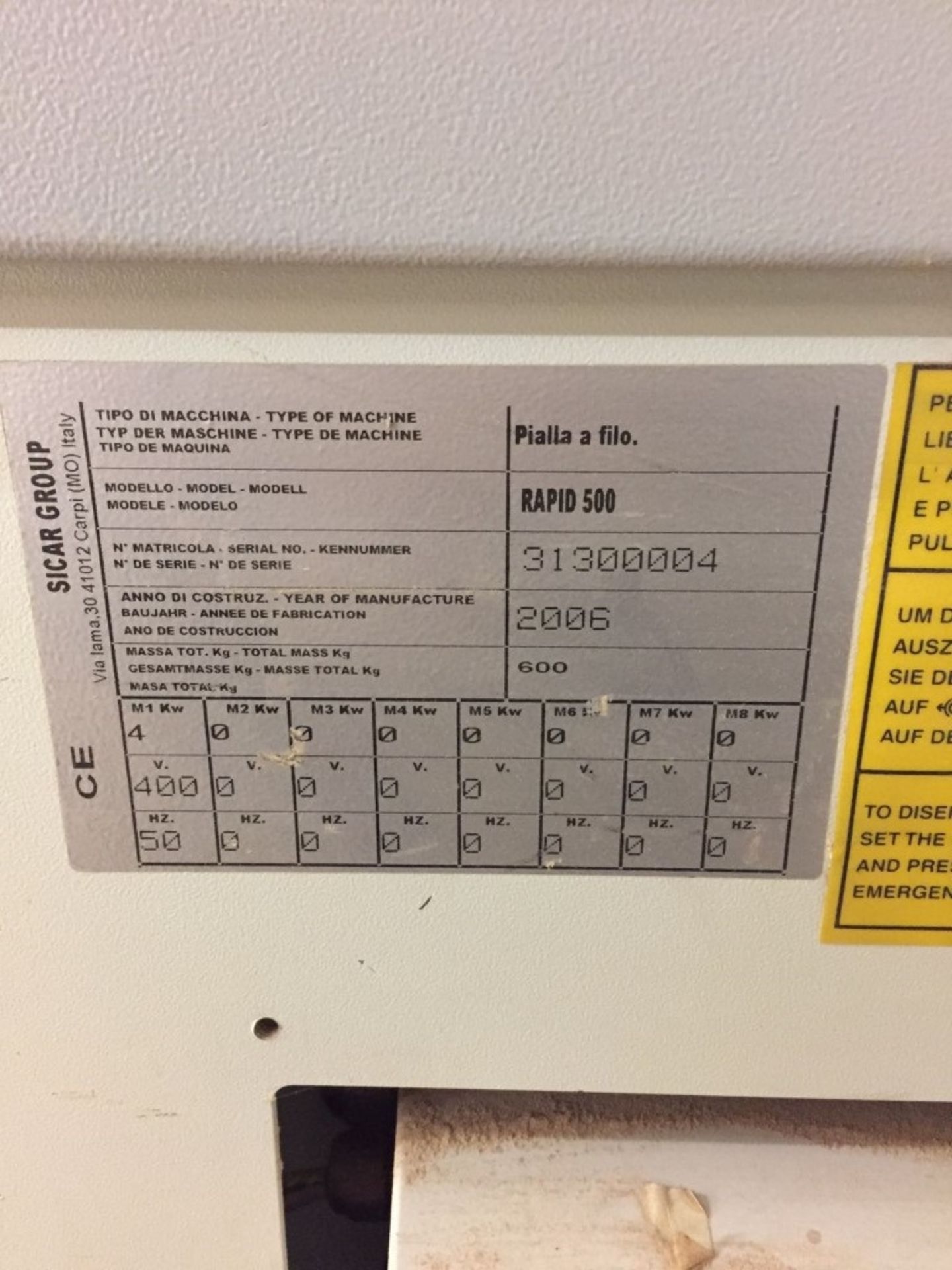 Sicar Rapid 500 planing machine (2006) - Image 6 of 6