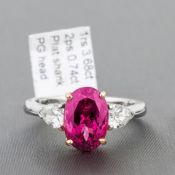 Rare Red Spinel and Diamond 3 Stone Platinum shank Ring RRP £13,369