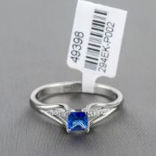 Princess Cut Sapphire and Diamond Platinum Ring RRP £2,329