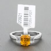 Yellow Sapphire and Diamond Three Stone Platinum Ring RRP £4,335