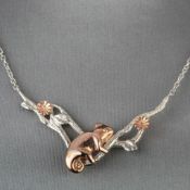Chameleon Sitting on Branch in Silver and 9ct Rose Gold RRP £999