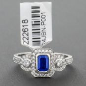 Octagon Sapphire Diamond Cluster Platinum Ring RRP £4,673