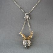 Hummingbird and Nest argentium silver and 9ct gold necklace RRP £770