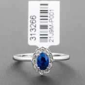 Sapphire and Diamond Shield Shaped Halo Platinum Ring RRP £2,591
