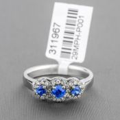 Sapphire and Diamond Three Stone Cluster Platinum Ring RRP £3,068
