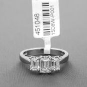 Emerald Cut Diamond Three Stone Platinum Ring RRP £11,224