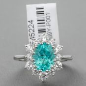 Rare Paraiba Tourmaline and Diamond Cluster Platinum Ring RRP £9,327