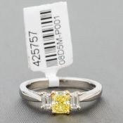 Yellow and White Diamond Three Stone Platinum Ring RRP £5,965