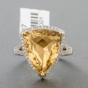 Smokey Yellow Topaz and Diamond 18Ct White Gold Ring RRP £4,650