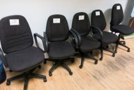 (5) Black upholstered operators chairs