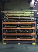 Steel four tier rack, 1500kg per pair of beams, with (3) twin sliding dolleys