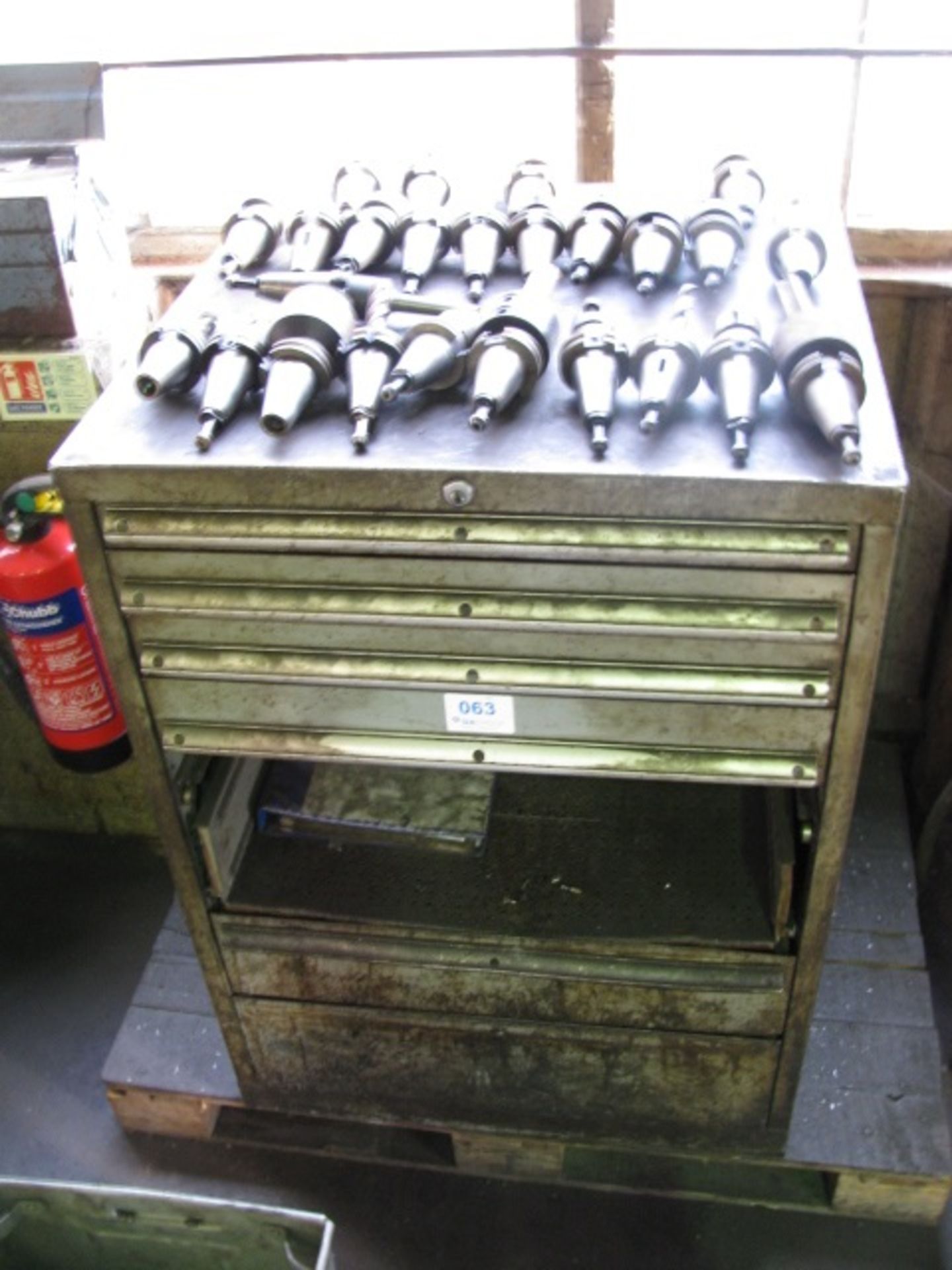 Steel chest of six drawers and contents of BT50 tooling
