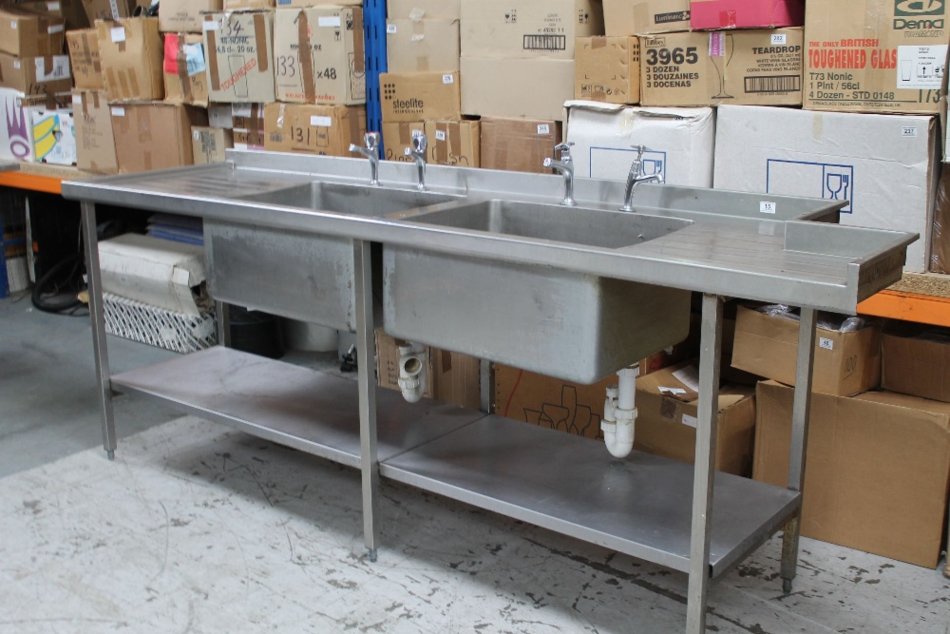 Stainless Steel 2 Deep Bowl Catering Sink – Under Shelf – NO VAT   W240cm x H93cm x D65cm - Image 2 of 2