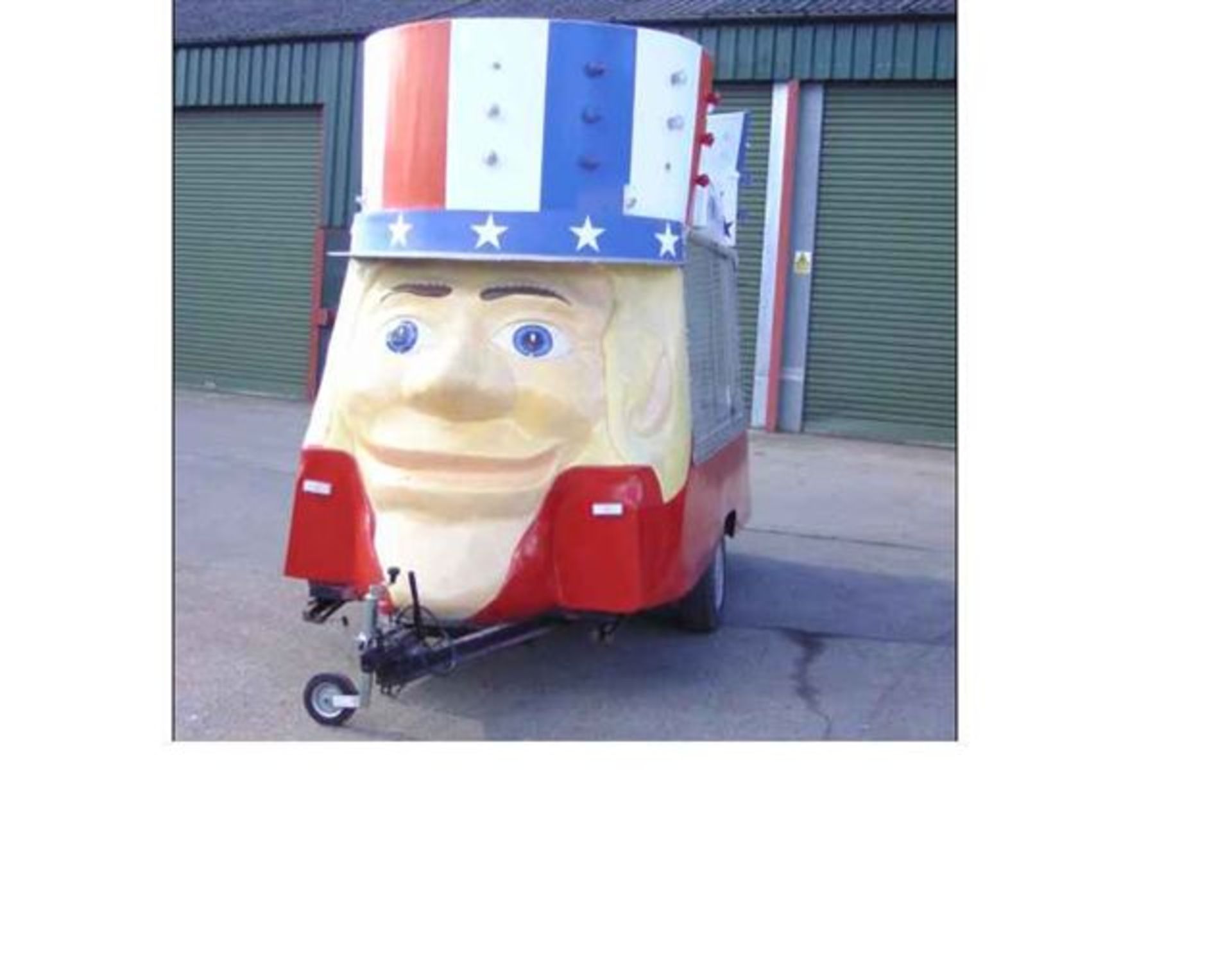 ‘Uncle Sam’ two headed Cummins built ice cream trailer. Quite a rare item, a massive attraction in