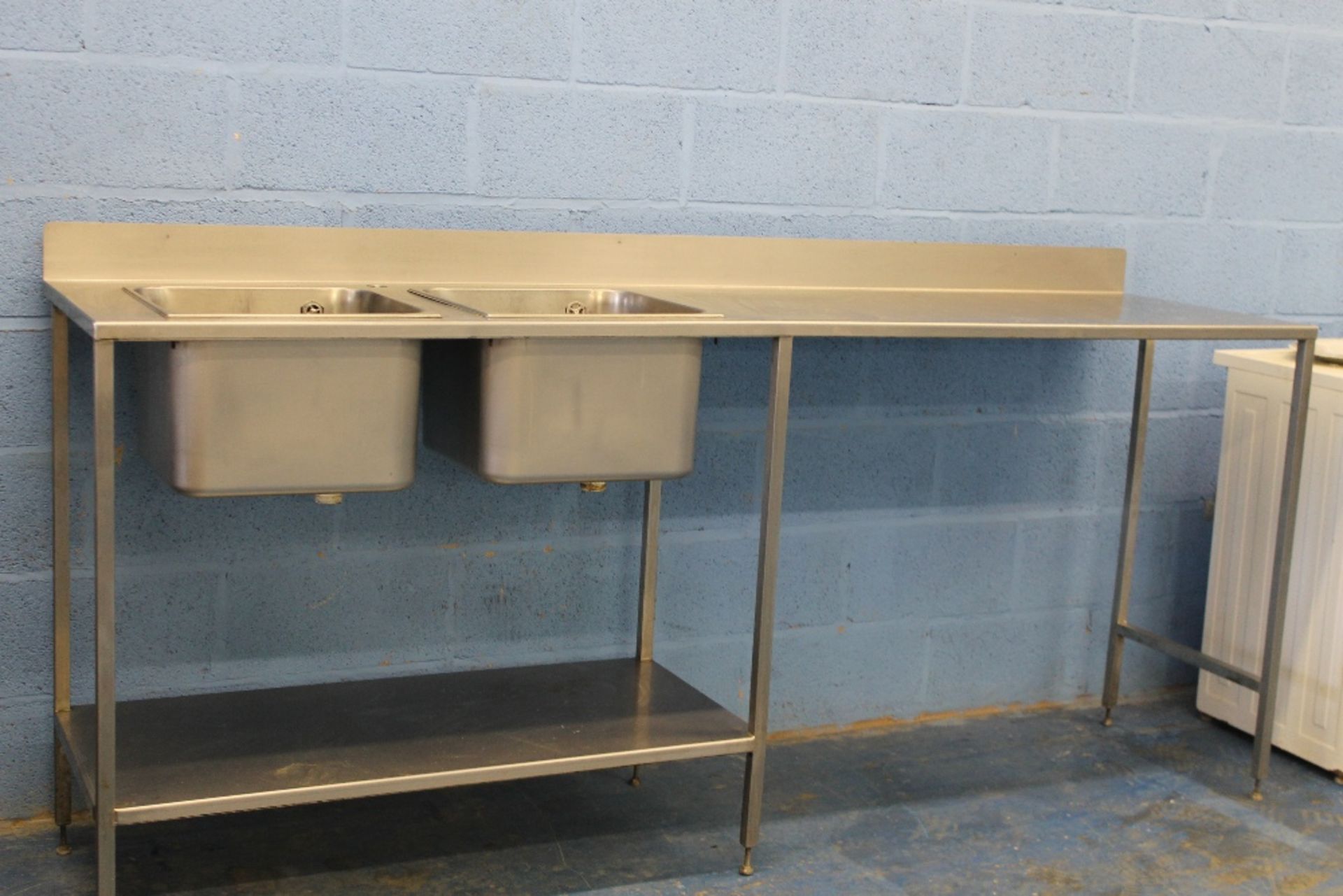 Stainless Steel Double Bowl Catering Sink – splash back -  NO VAT W230cm x H90cm x D60cm