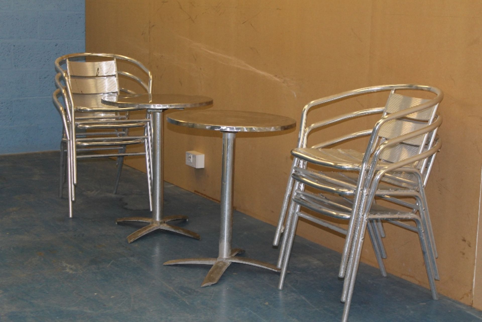 2 Aluminium  Bistro Tables + 6 Matching Chairs – NO VAT