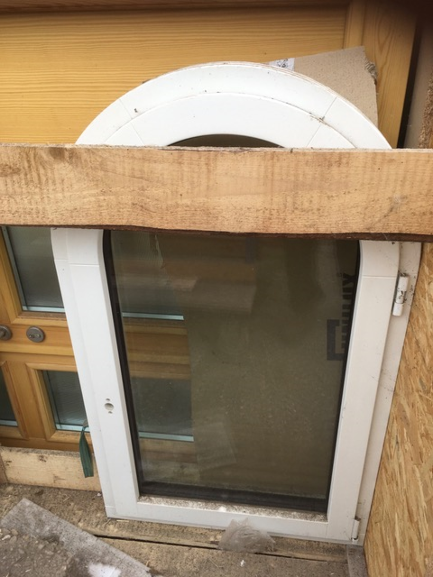Arch Head Window – NO VAT Ali-Clad Pine Timber , White , White, Surface -Mounted Hinges W760mm x