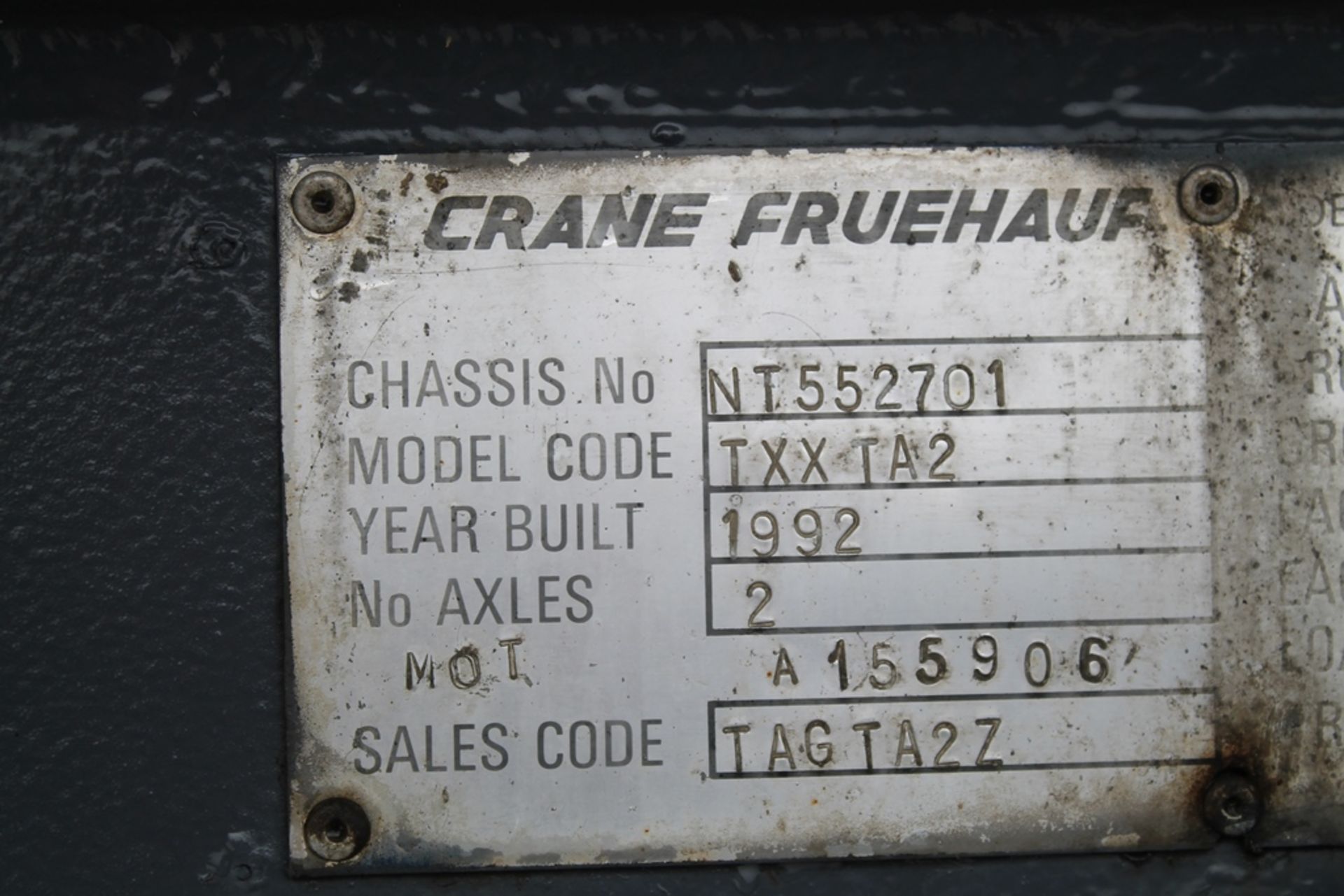 CRANE FRUEHAUF TANKER TRAILER - Image 2 of 3