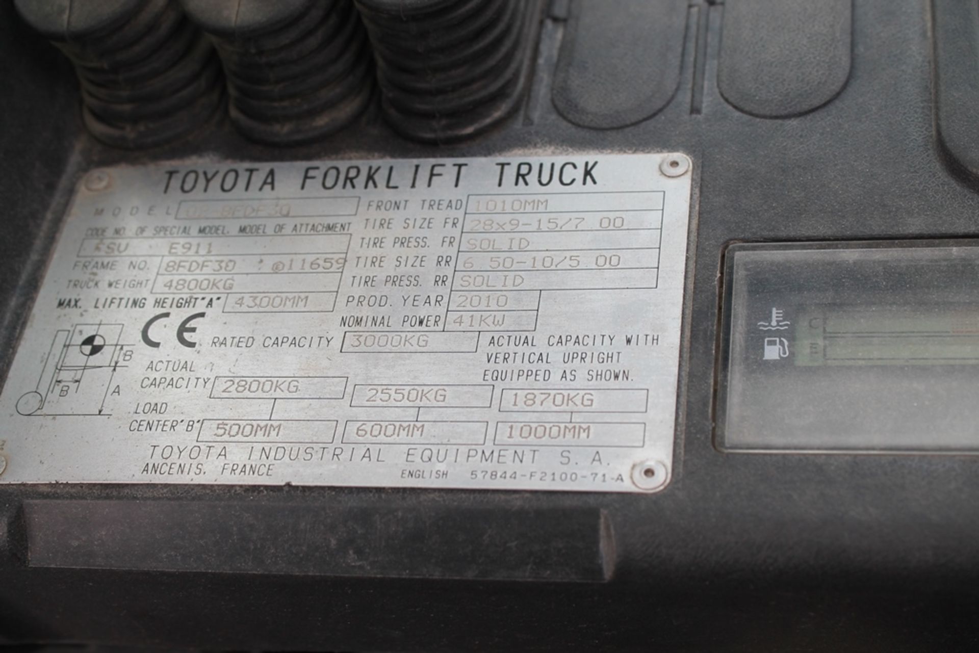 TOYOTA FORKLIFT , 02-8FDF30, DIESEL POWERED, LOLER CERTFICATED, SIDE SHIFT, 4.3M FULL FREE LIFT MAST - Image 5 of 5