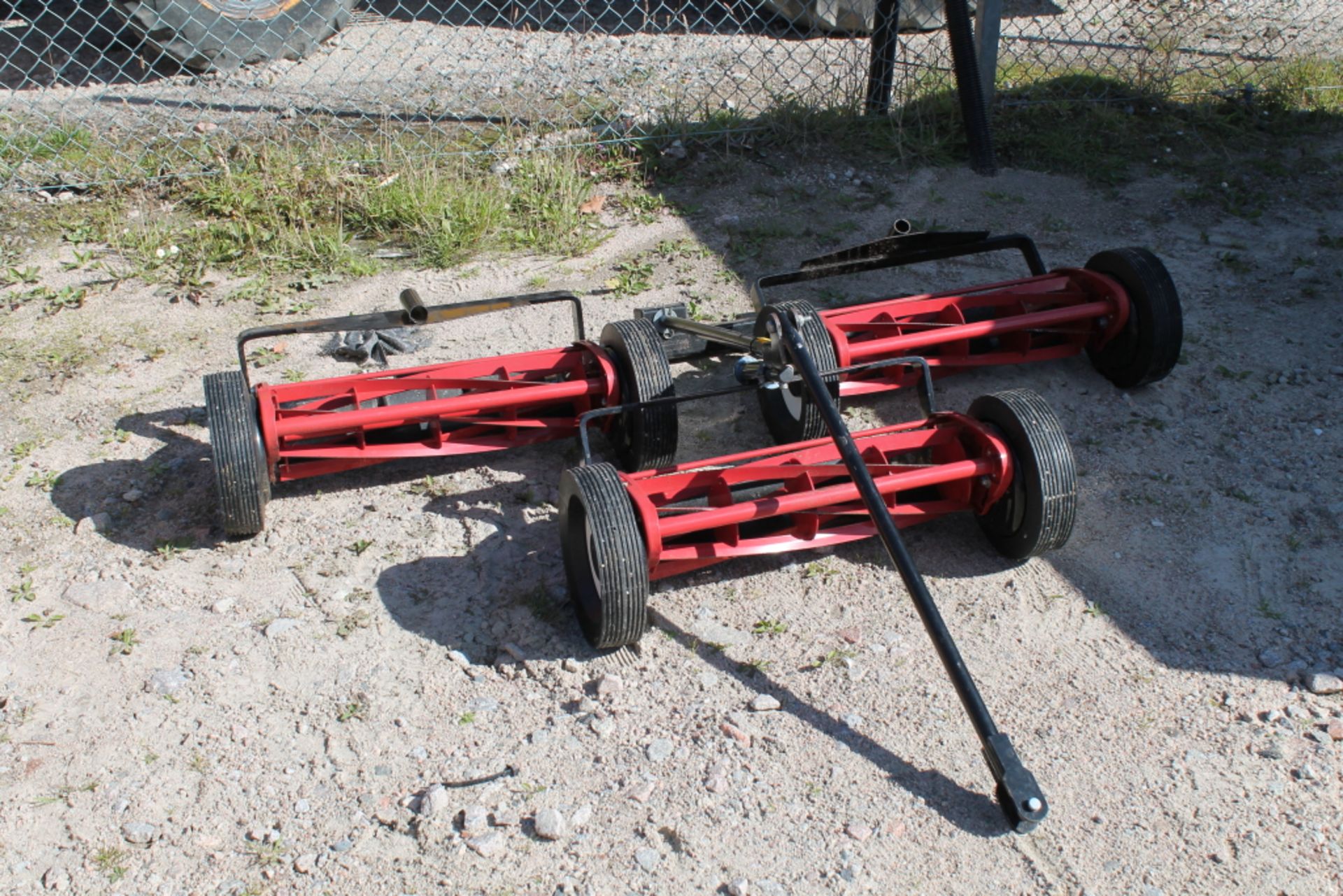 3 GANG MOWERS FOR QUAD, OR SMALL TRACTOR PINS IN PORTACABIN