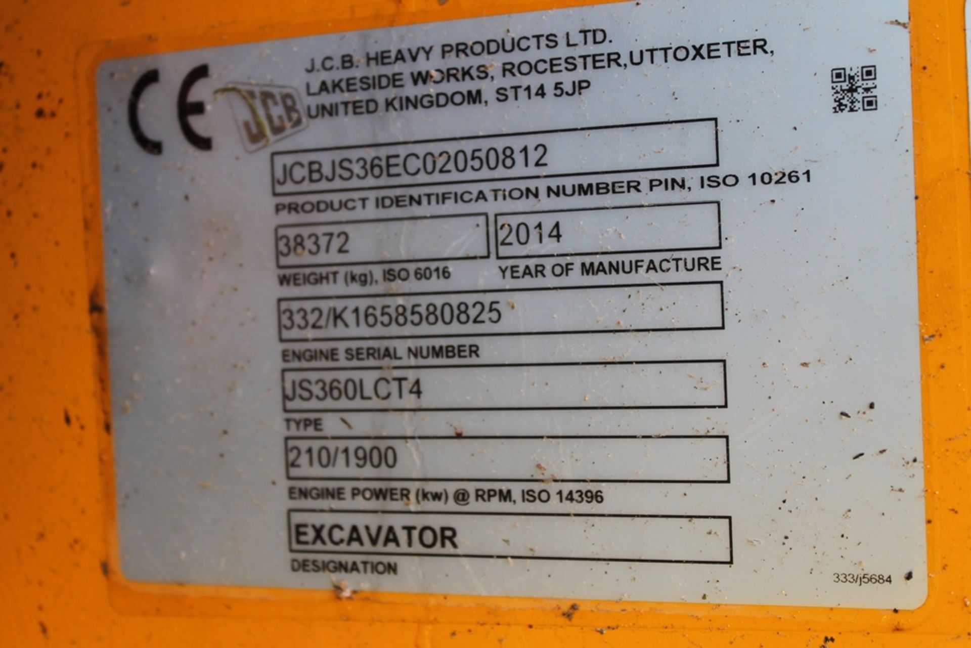 JCB JS360LC Tracked Slew Excavator, Year 2014, Displaying 4,743 hours, VIN JCBJS36EC02050812, Plus V - Image 8 of 8