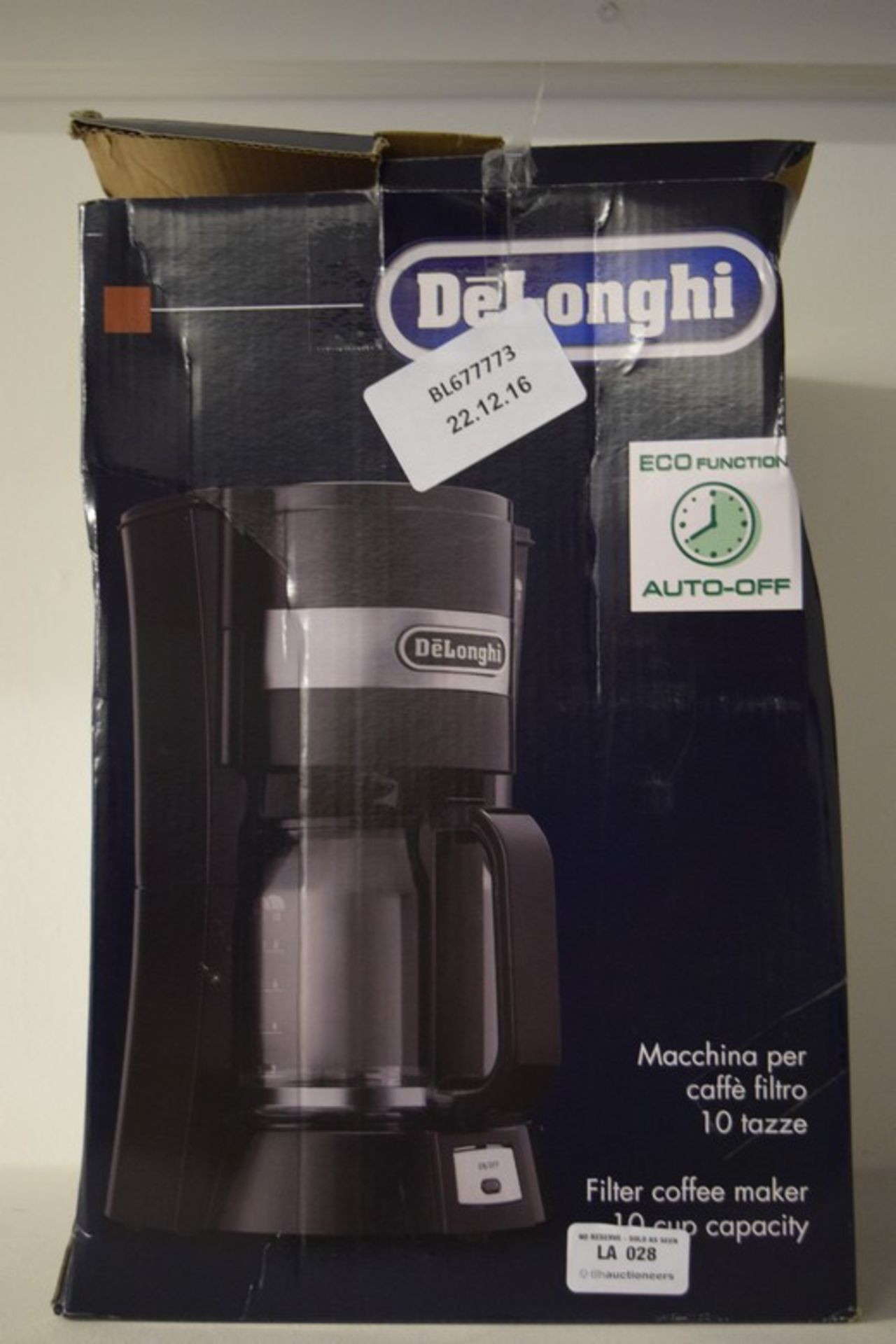 1 x BOXED DELONGHI FILTERED COFFEE MAKER RRP £50 (22.12.2016) *PLEASE NOTE THAT THE BID PRICE IS