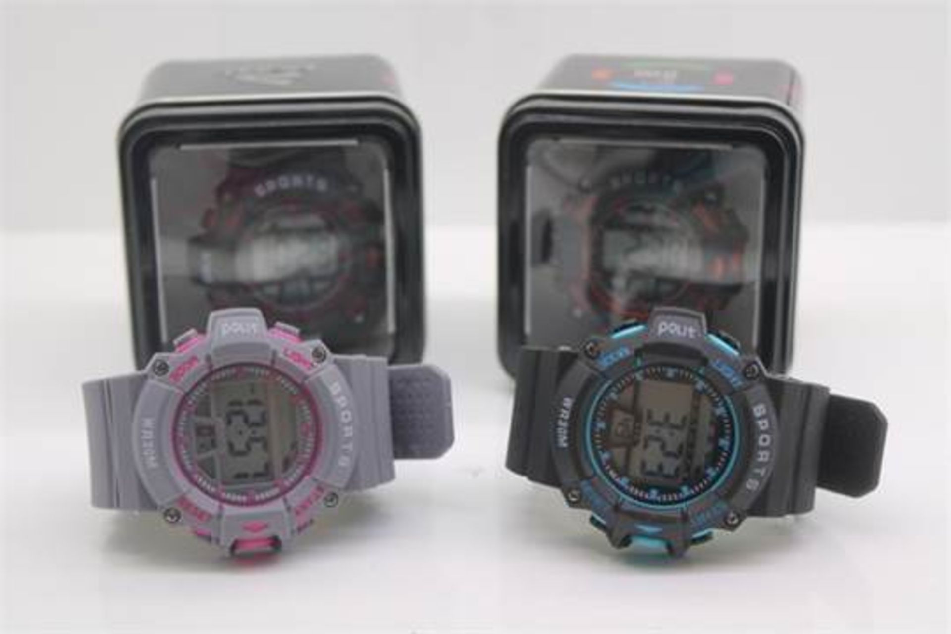 2X BOXED BRAND NEW POLIT SPORTS DESIGNER WRIST WATCHES WITH STOPWATCH RRP EACH £79.99 (SBW) (PICTURE