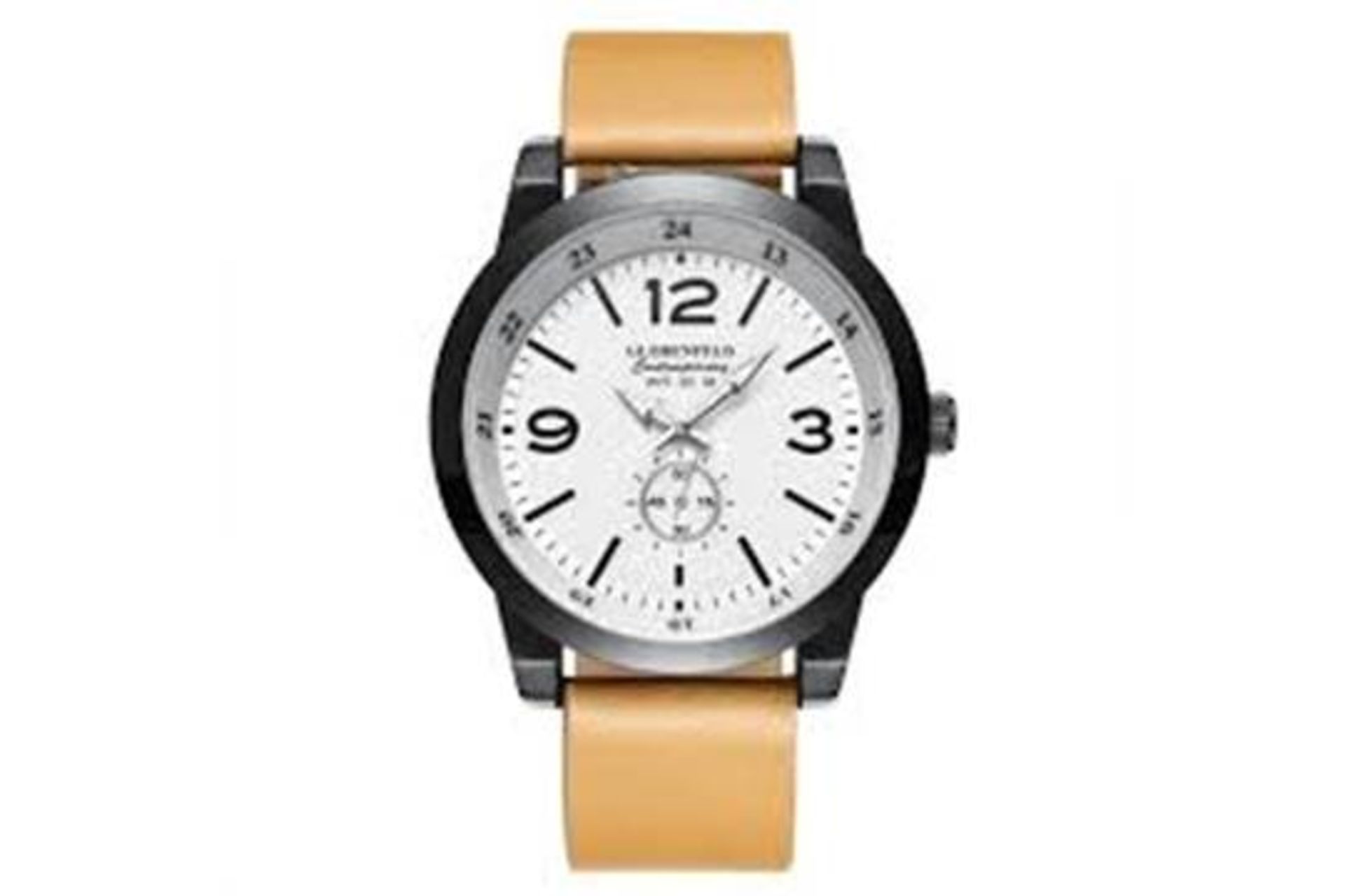 BOXED BRAND NEW GLOBENFELD CONTEMPORY TAN LEATHER STRAP WHITE FACE RRP £395 (SBW-WWW)