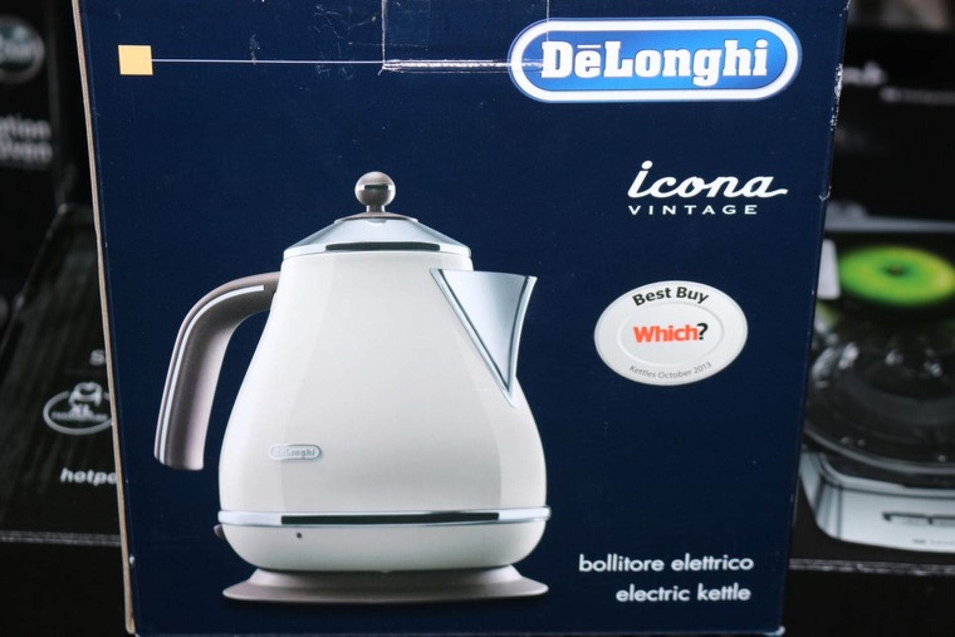 1 x BOXED DELONGHI ICONA VINTAGE 1.5L CORDLESS JUG KETTLE RRP £50 (17.2.17) *PLEASE NOTE THAT THE