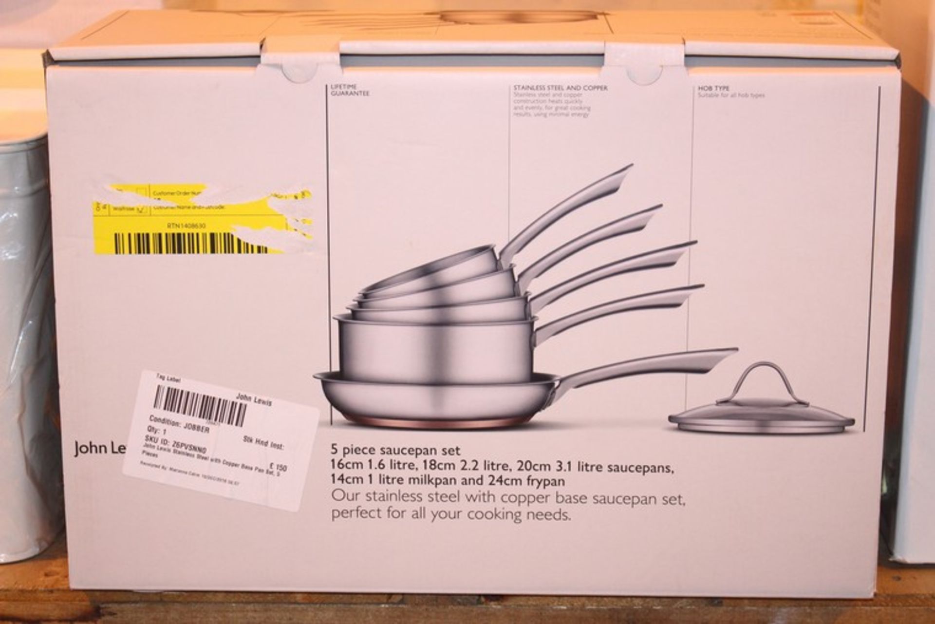 1 x BOXED 5 PIECE STAINLESS STEEL COPPER PAN SET RRP £150 (15.2.17) *PLEASE NOTE THAT THE BID