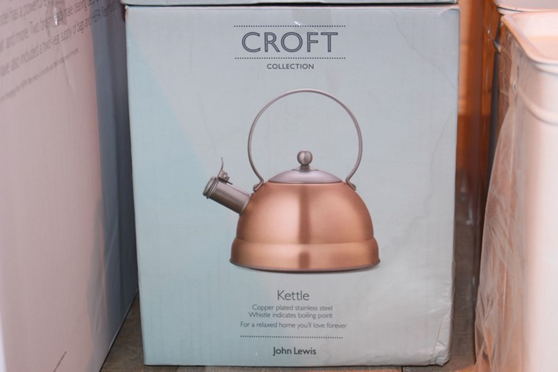 3 x ASSORTED BOXED AND UNBOXED CROFT COLLECTION COPPER PLATED STAINLESS STEEL WHISTLING STOVE TOP