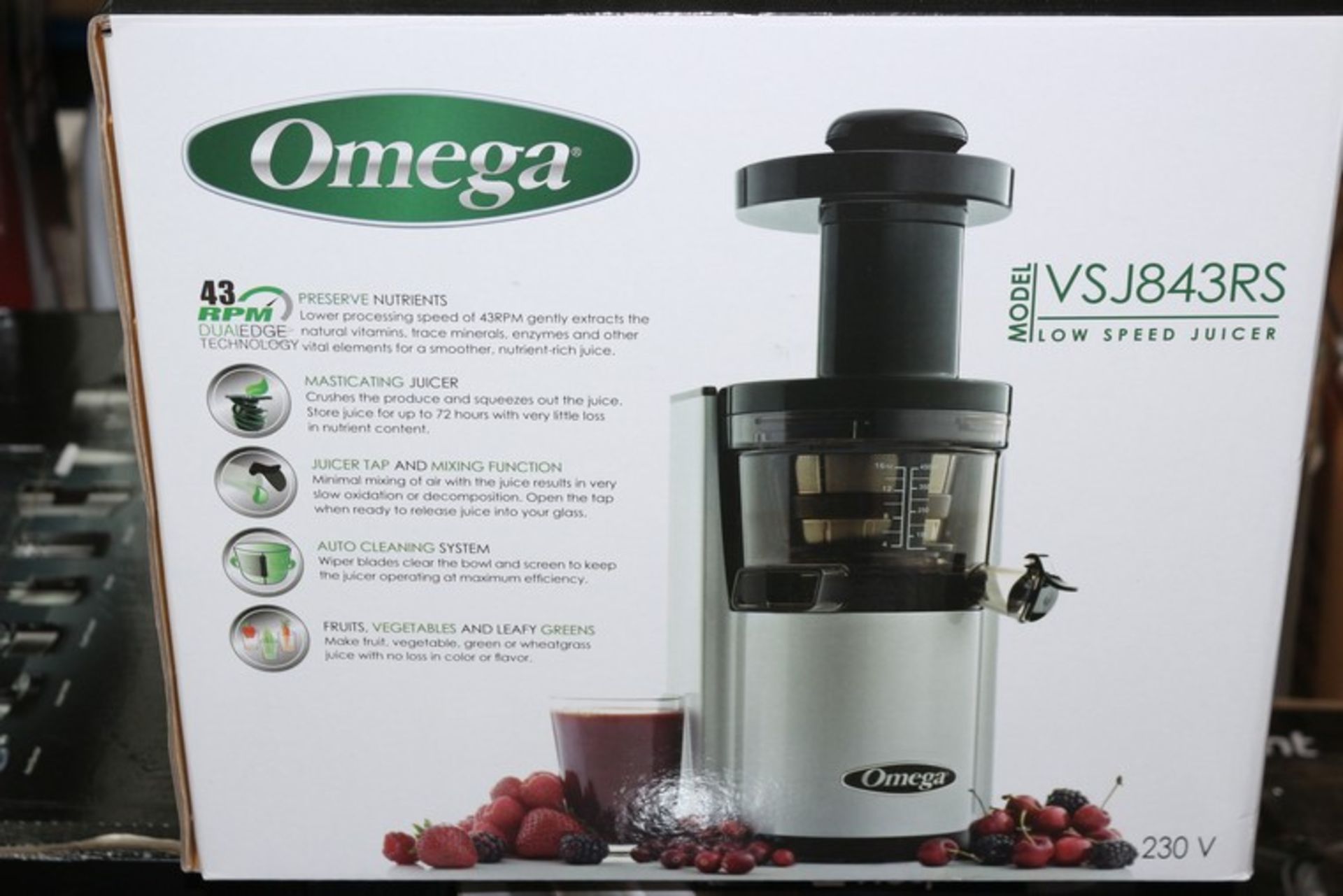 1 x BOXED OMEGA VSG843RS LOW SPEED JUICER RRP £70 (17.2.17) *PLEASE NOTE THAT THE BID PRICE IS