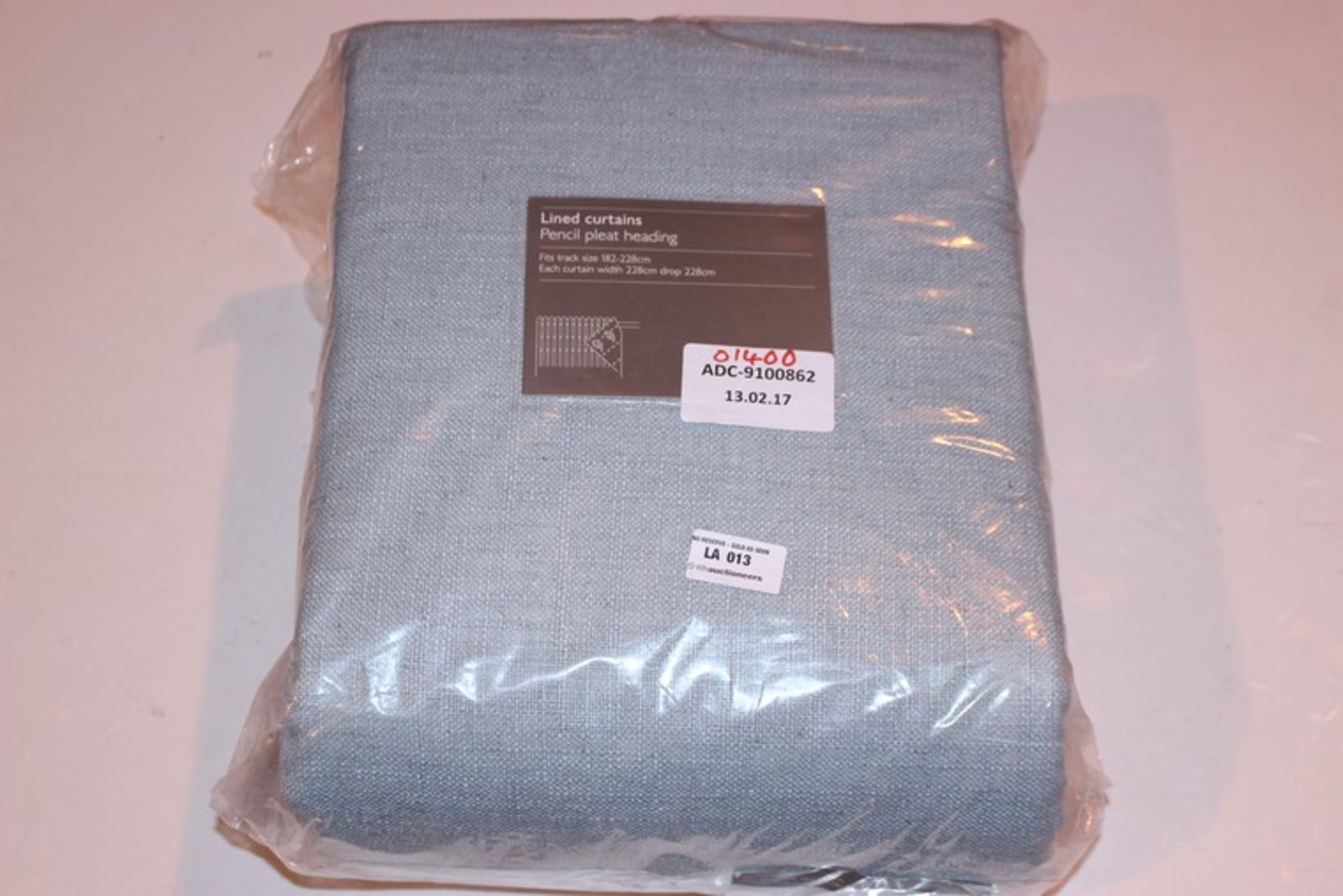 1 x PAIR OF SIZE 182X228CM LINED PENCIL PLEAT CURTAINS IN DUCK EGG BLUE RRP £140 (13.2.17) *PLEASE