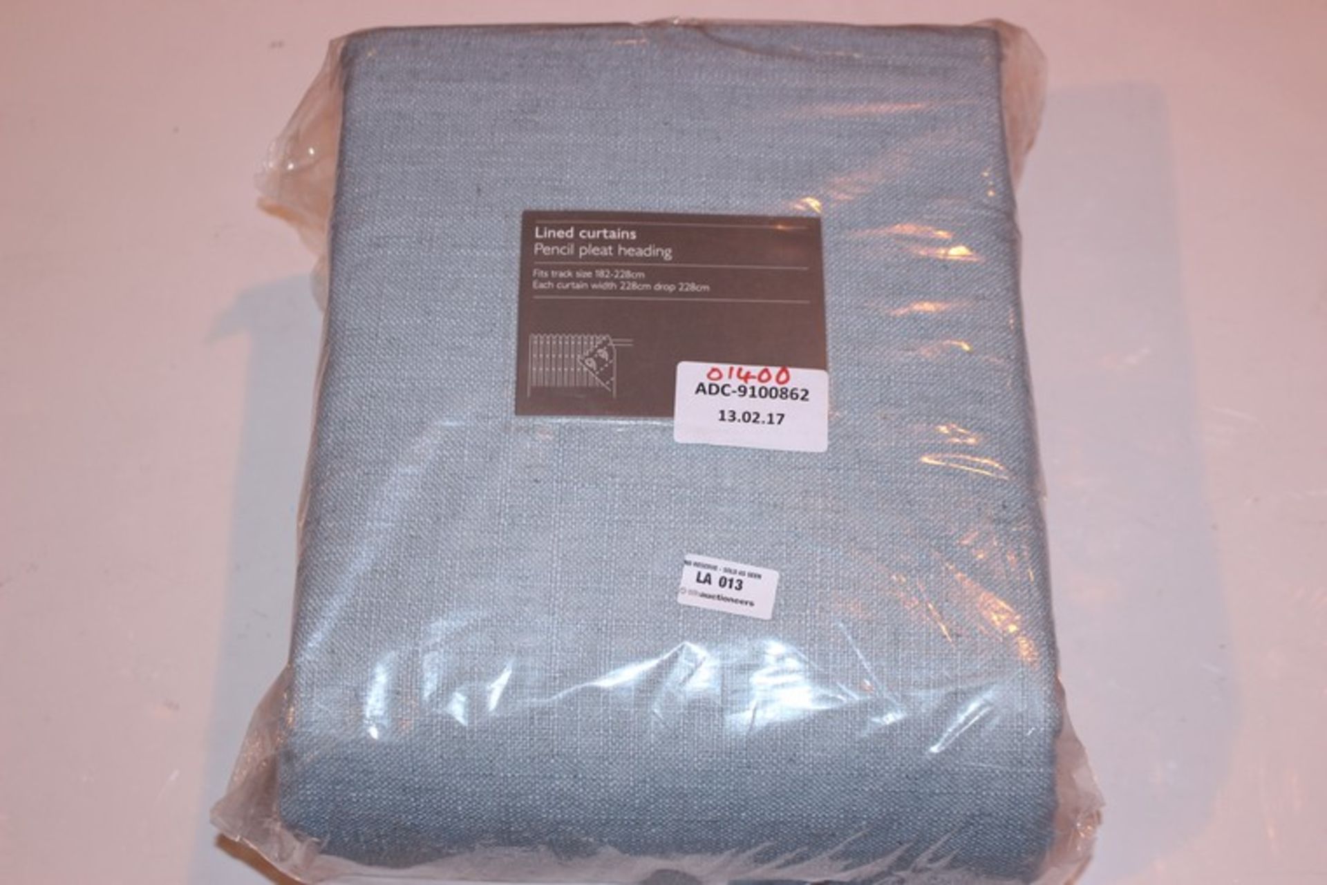 1 x PAIR OF SIZE 182X228CM LINED PENCIL PLEAT CURTAINS IN DUCK EGG BLUE RRP £140 (13.2.17) *PLEASE