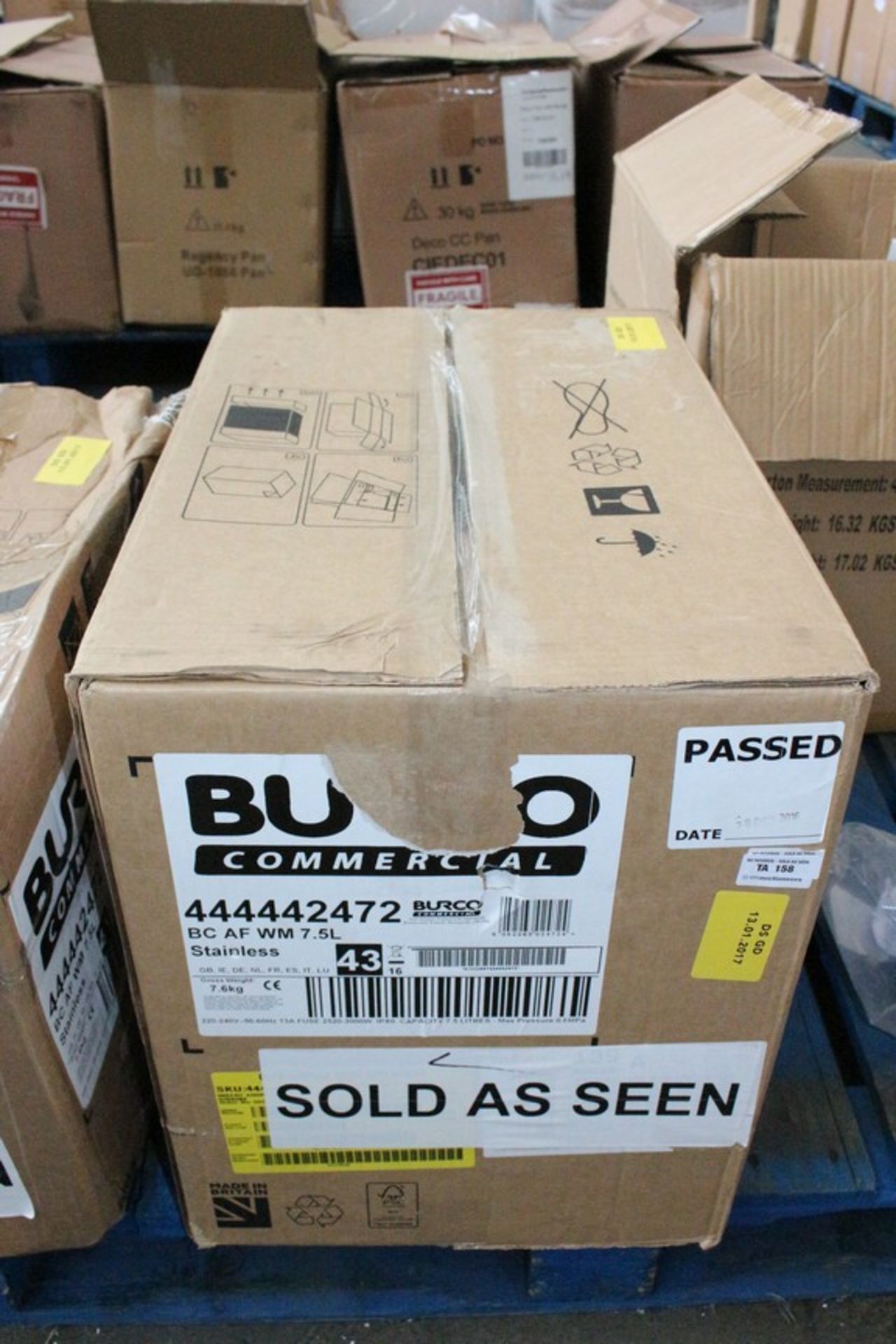 1X BOXED BURCO COMMERCIAL STAINLESS STEEL BCAFWM 7.5L COMMERCIAL WATER HEATER (DS-GD) (13.01.17)